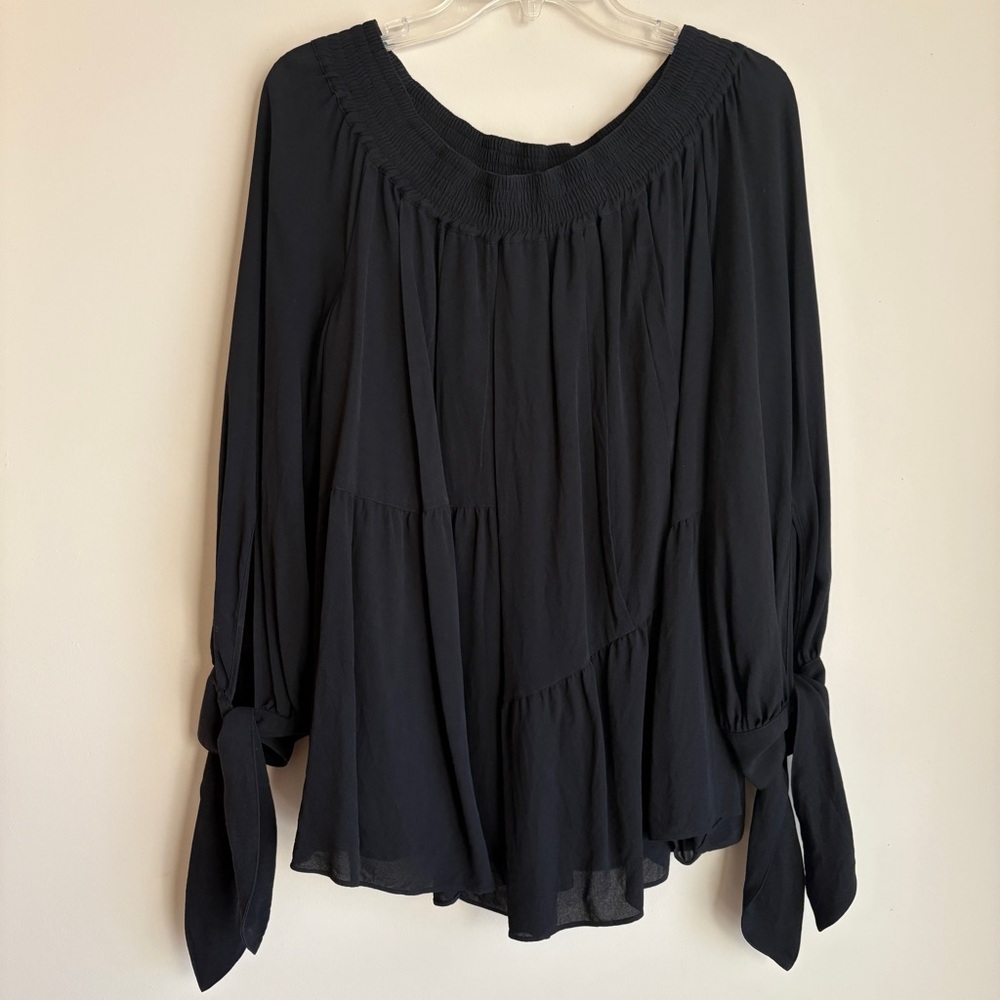Derek Lam Silk Shirred Off the Shoulder Blouse